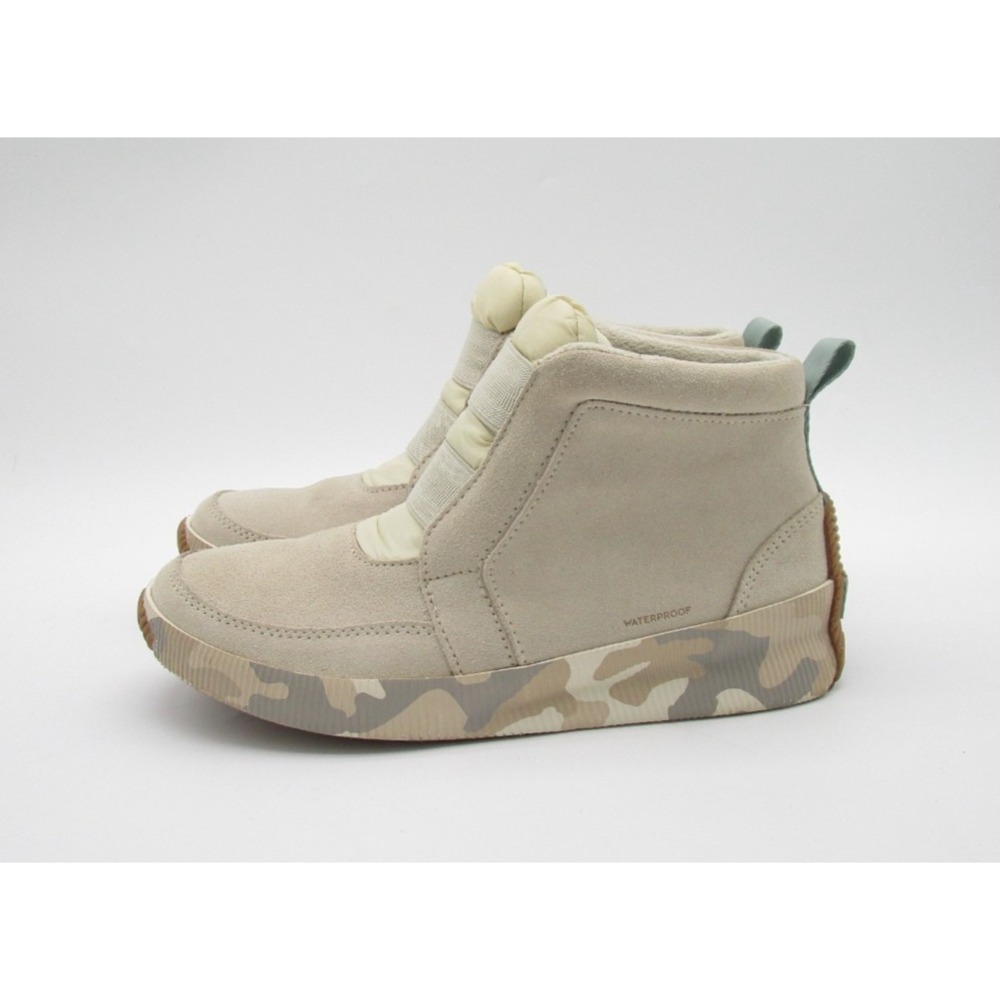 Sorel Out N About Camo Waterproof Suede Ankle Booties Creamy Beige Sz 8.5 Womens